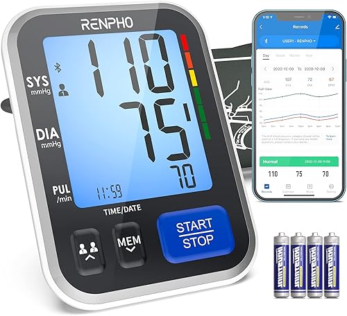 RENPHO FSA HSA - Monitor de presión arterial elegible para uso doméstico, máquina inteligente Bluetooth BP con puño de amplio rango para brazos