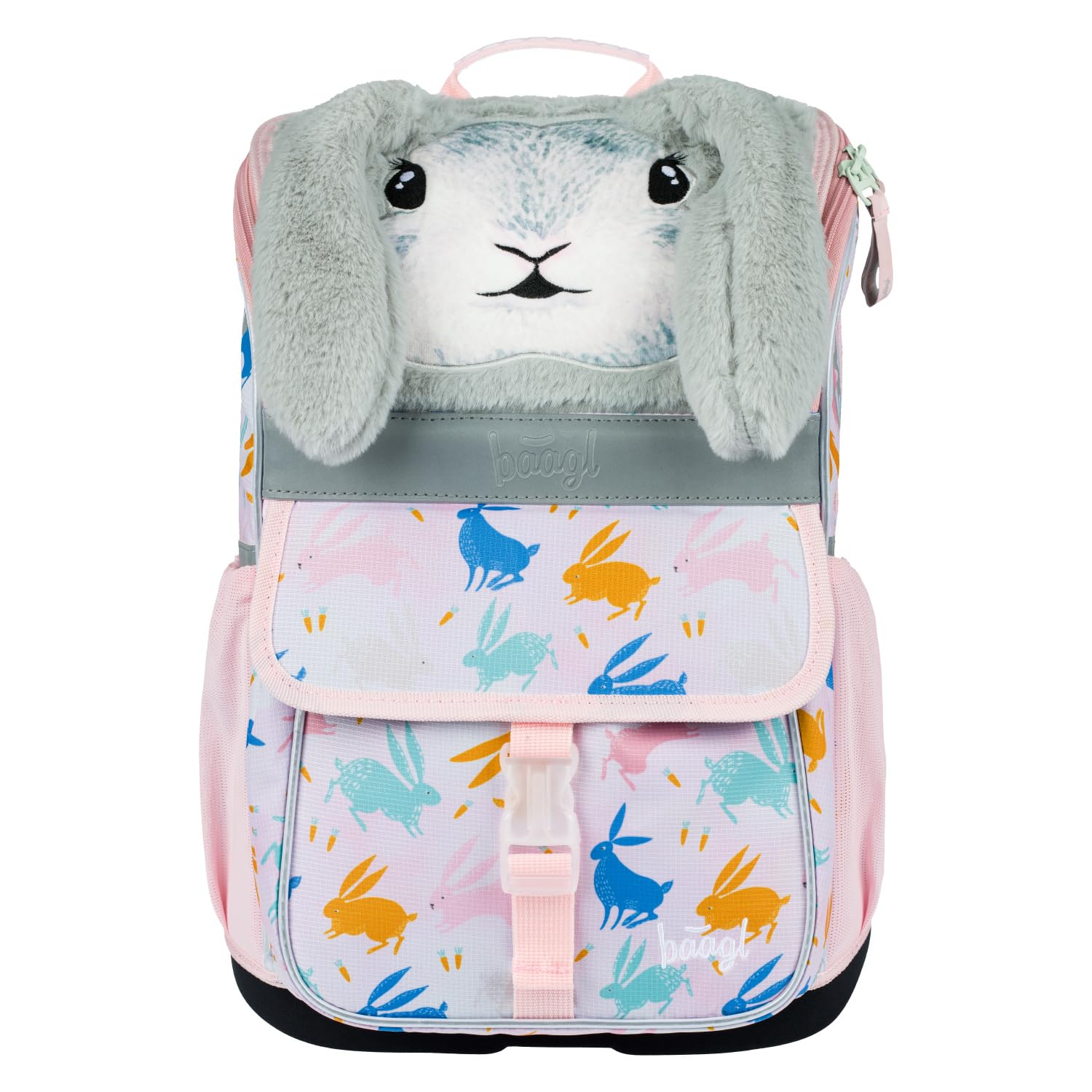 Baagl Mochila escolar para niños y niñas, 3 piezas, mochila escolar Zippy para 1ª clase, mochila escolar primaria con correa para el pecho, mochila escolar ergonómica, Bunny, Juego de mochila escolar