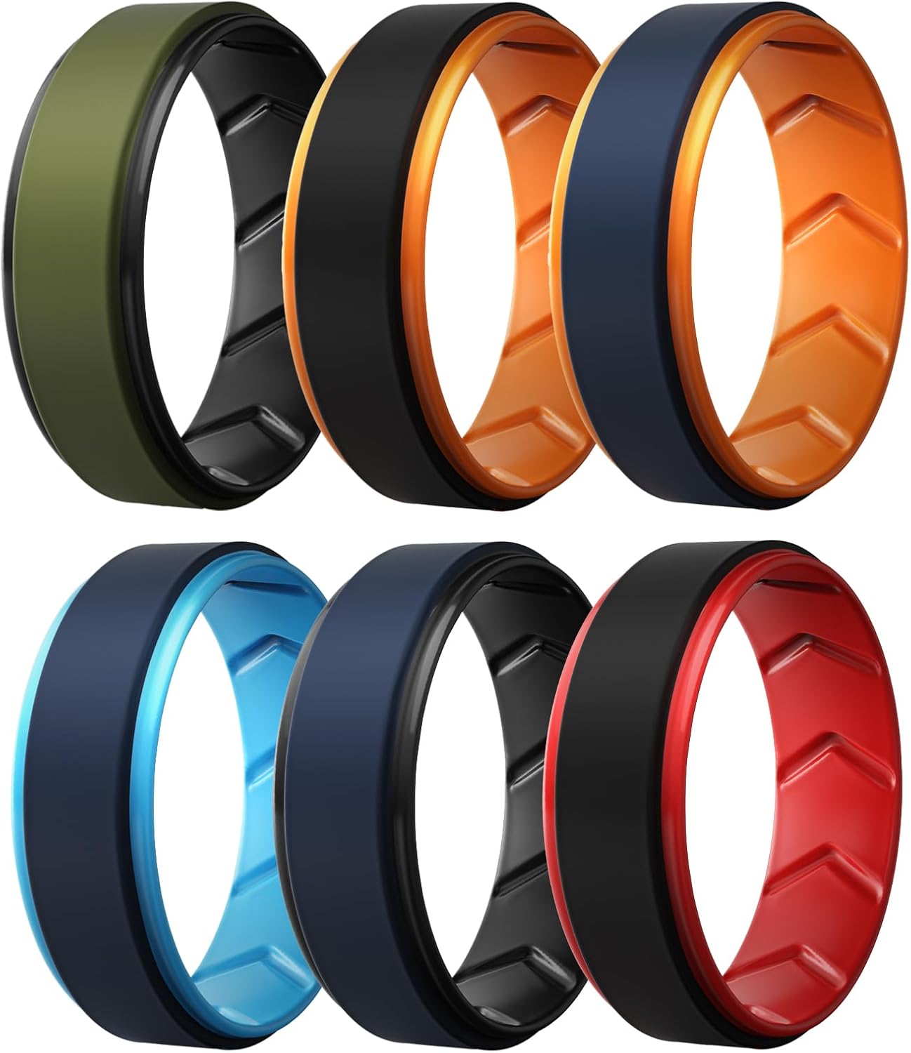 Silicone Wedding Rings for Men 1/4/5/6/7 Multipack of Breathable Airflow Inner Grooves,Step Edge Sleek Design Rubber Engagement Bands 8.5mm Wide 2mm Thick