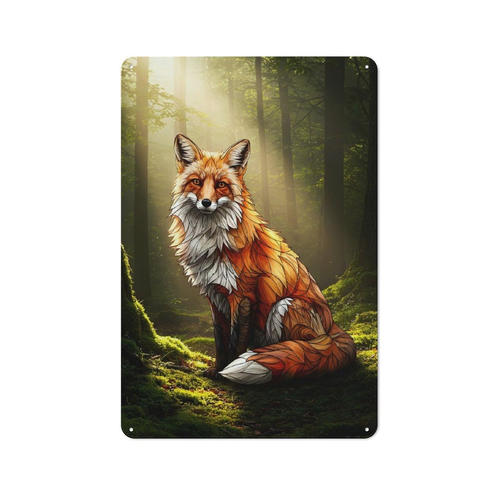 Junmoney Style-10 Country Metal Sign With Fox In Forest, Digital Art Design 30X20cm, Barn Style Farmhouse Wall Decor For Farmhouse Kitchen, Pantry Or Dining Area