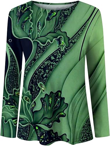 Miniatura 8 de Camisetas de manga 34 para mujer, estilo casual, cuello redondo, estampado floral, lindas camisetas de moda, ligeras, holgadas, cómodas blusas