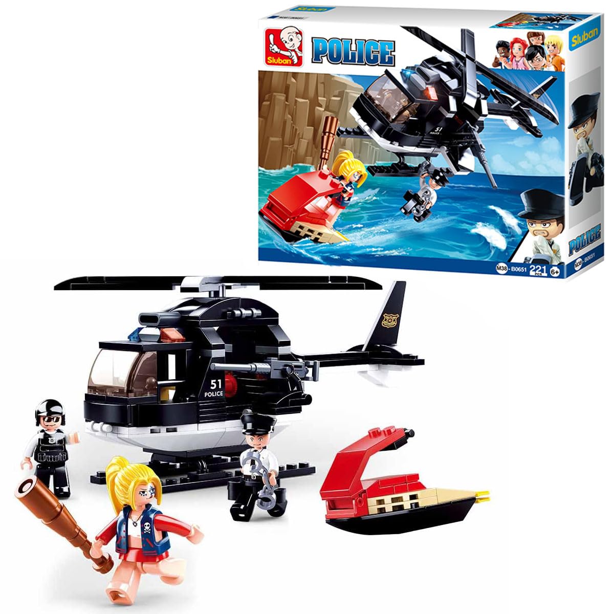 Sluban M38-B0651 Armed Riot Police Helicopter Special Unit 3 Mini Figures
