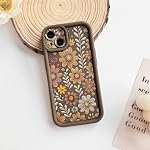 Lovmooful Compatible for iPhone 13 Case Aesthetic Cute Color Flower Floral Leaf Design for Girls Women Soft TPU Shockproof More Protective Girly for iPhone 13 Case-Brown