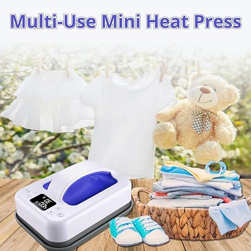 Miniatura 10 de Máquina de prensa de calor para camisetas, mini prensa de calor portátil de 7 x 5 pulgadas, calor rápido y uniforme, máquina impresora de camisetas