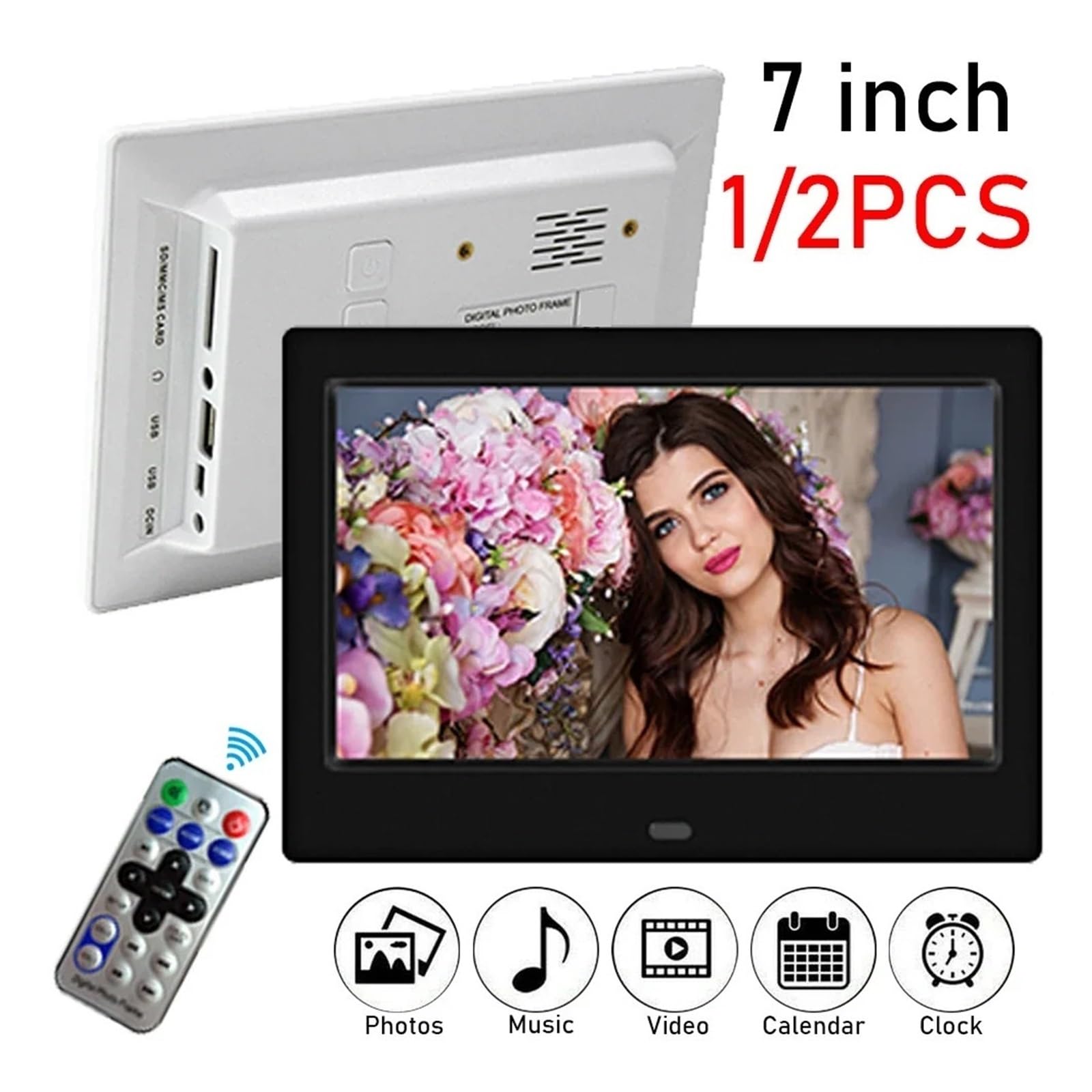 7-calowy Ekran LED Cyfrowa Ramka Na Zdjęcia Elektroniczna Obsługa Albumów Muzyka/wideo/zdjęcia Easy Share(1PC Black)