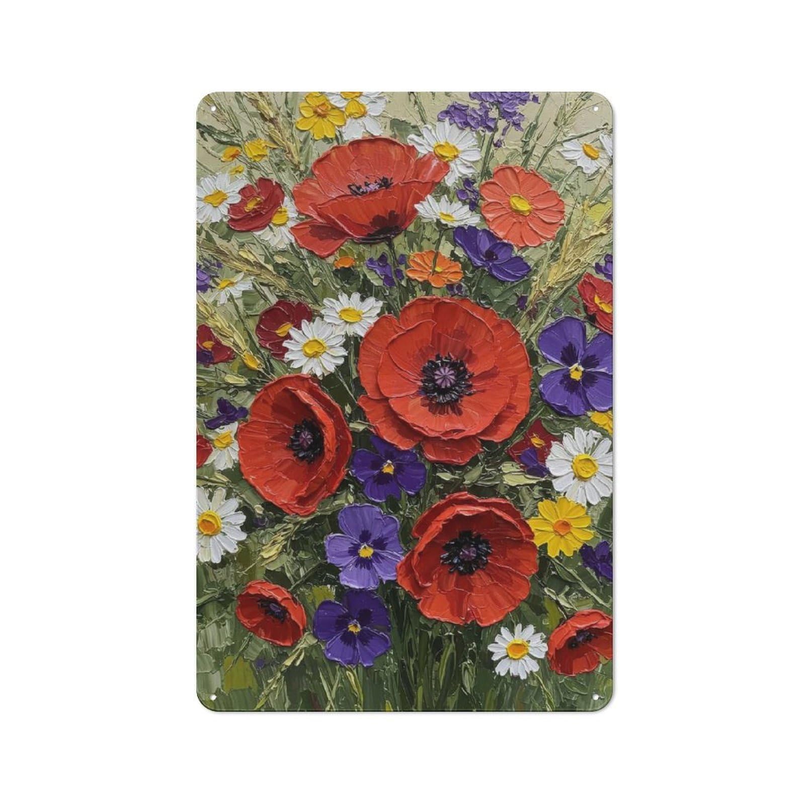 Junmoney Poppy And Daisy Bouquet Vintage Tin Sign 30X20cm With For Hobby Room Or Studio, For Metal Sign Collectors, For Garage And Workshop Walls