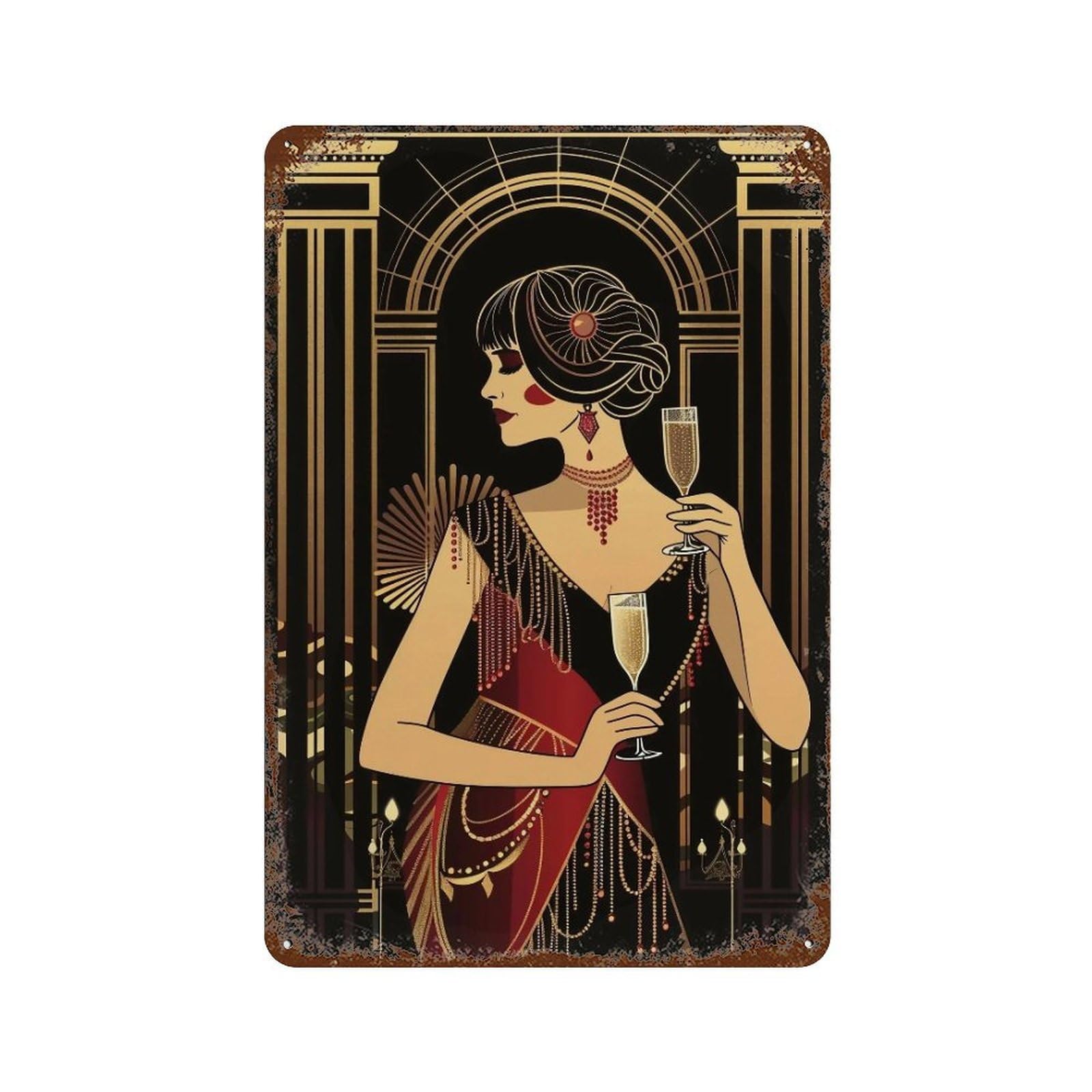 FHUYEURHRY Flapper Woman 02 Wall Decor Retro Iron Vintage Art Metal Tin Sign Poster Modern Home Cofffee Club Art Bar Shop Decorations Style 30x20cm
