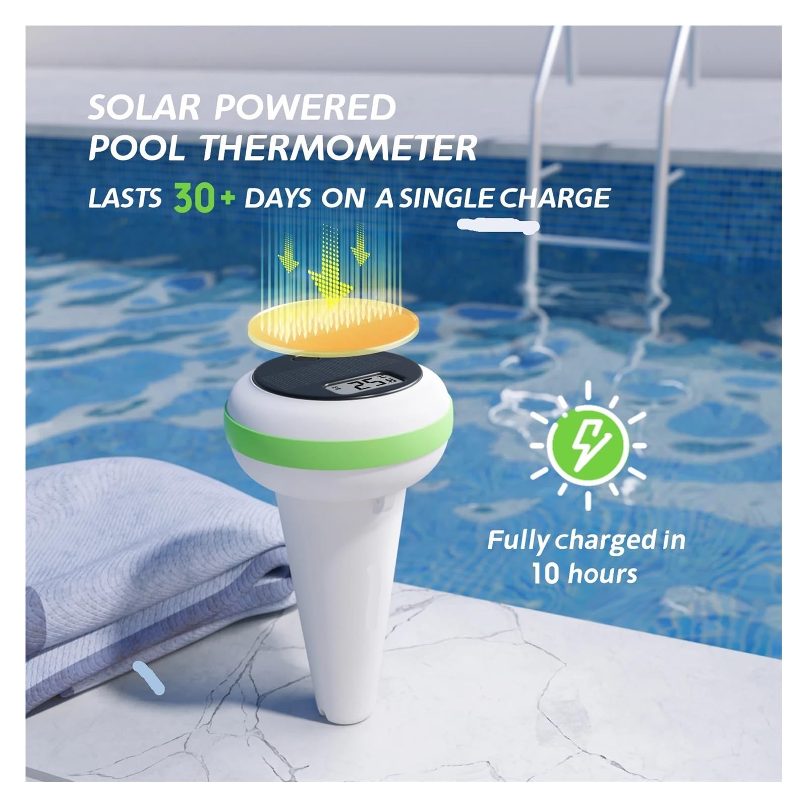 Termometro Solare Wireless for Piscina, Distanza di Trasmissione Ultra Lunga 300 m, con Monitor di Temperatura e umidità Interna