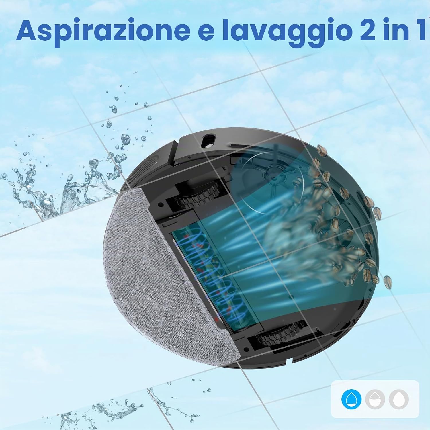 Diagram showing the 2-in-1 vacuuming and mopping function