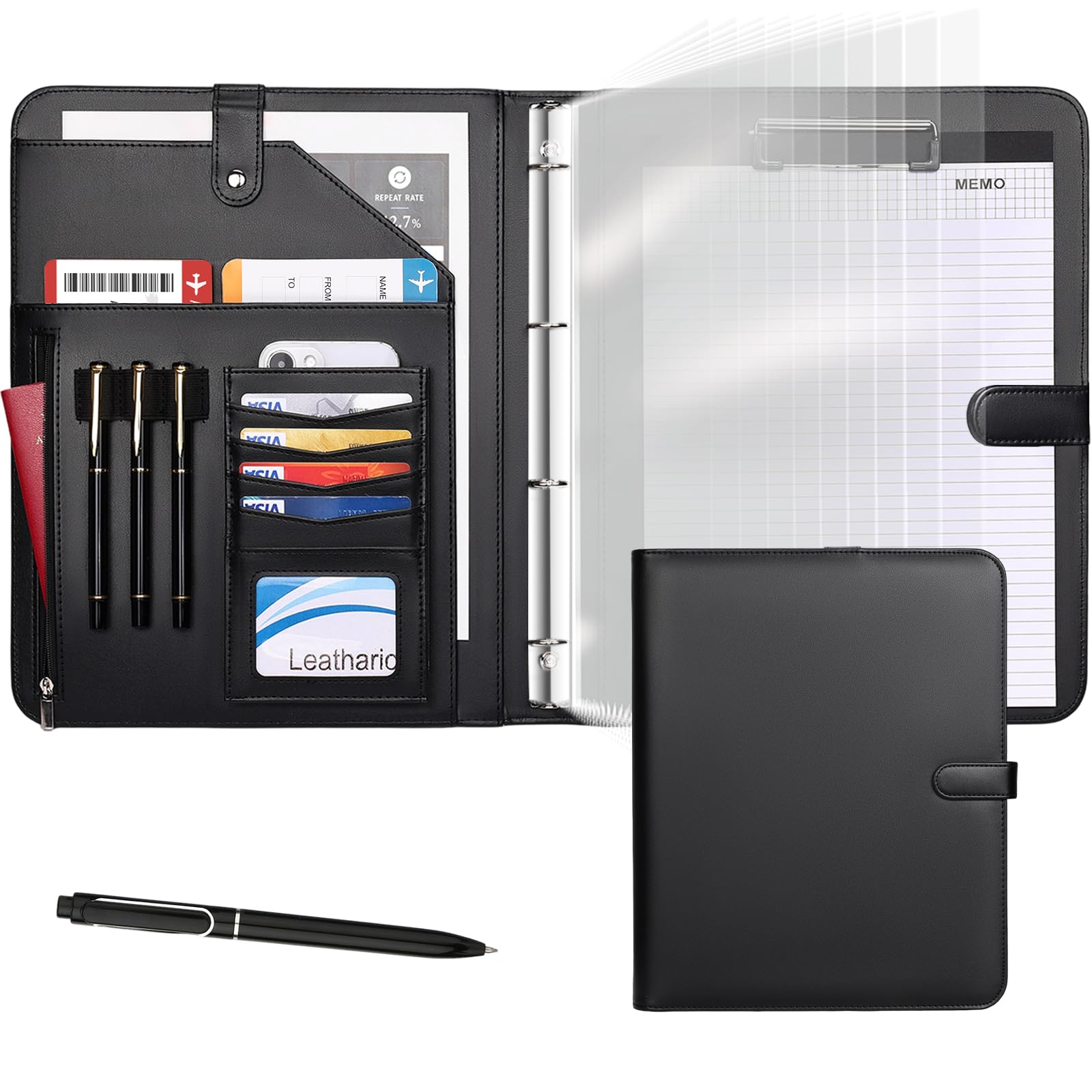 Leathario Portfolio Folder A4, 4-Ring Conference Folder, Ducument Holder