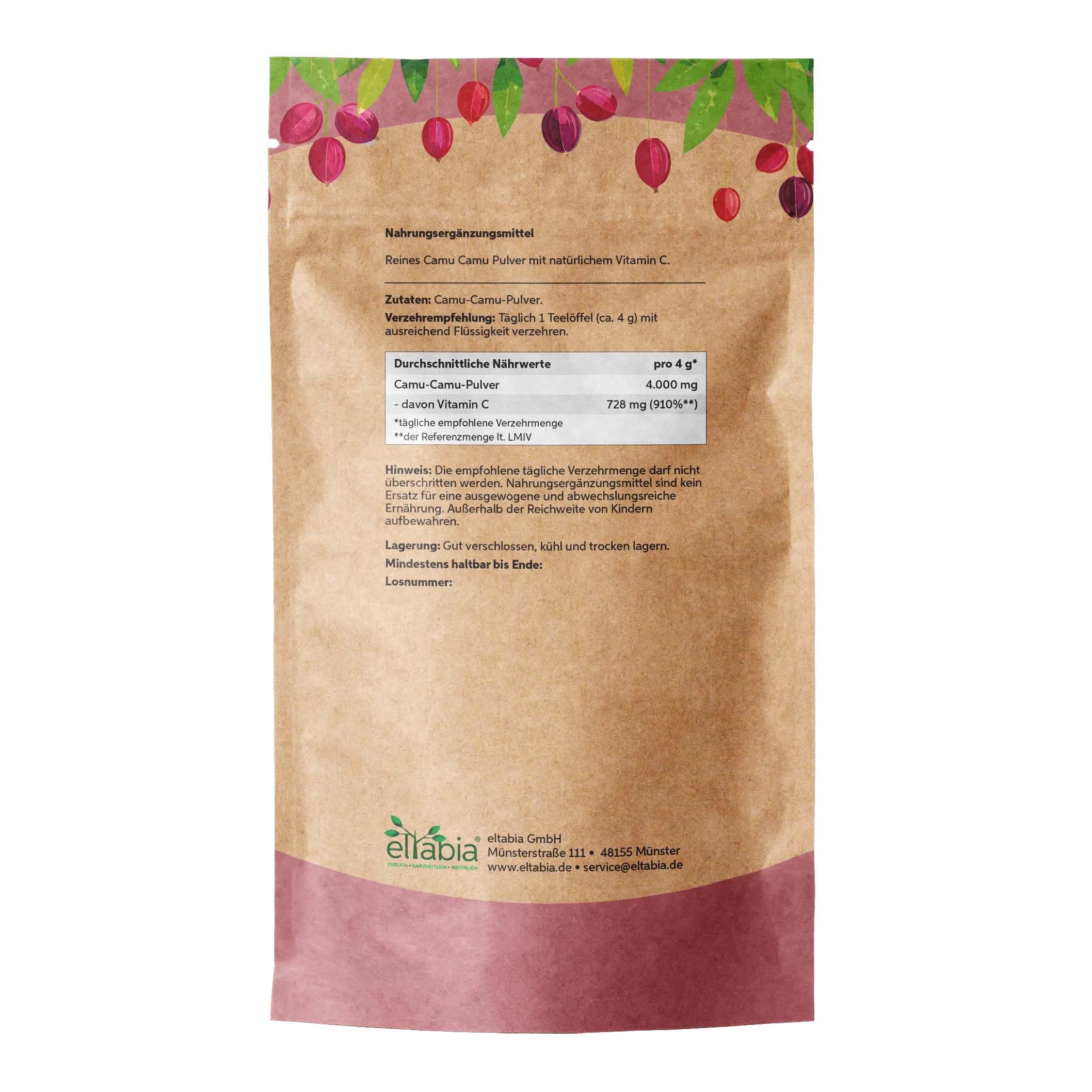 Camu Camu Pulver 1kg hochdosiert mit natürlichem Vitamin C aus Brasilien | 100% ohne Zusatzstoffe in Rohkost-Qualität