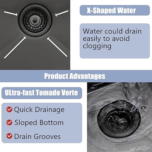 Miniatura 6 de Fregadero de cocina negro de 21 x 20 pulgadas, fregadero de barra descendente, fregaderos cuadrados de acero inoxidable para estación de trabajo,