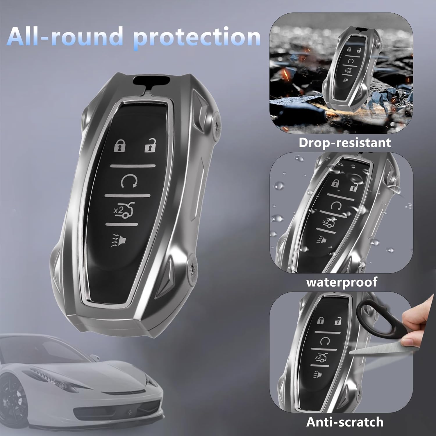 Heavy Duty Zinc Alloy Metal Key Fob Cover Compatible with Equinox Malibu Camaro Traverse Sonic Cruze Volt Bolt