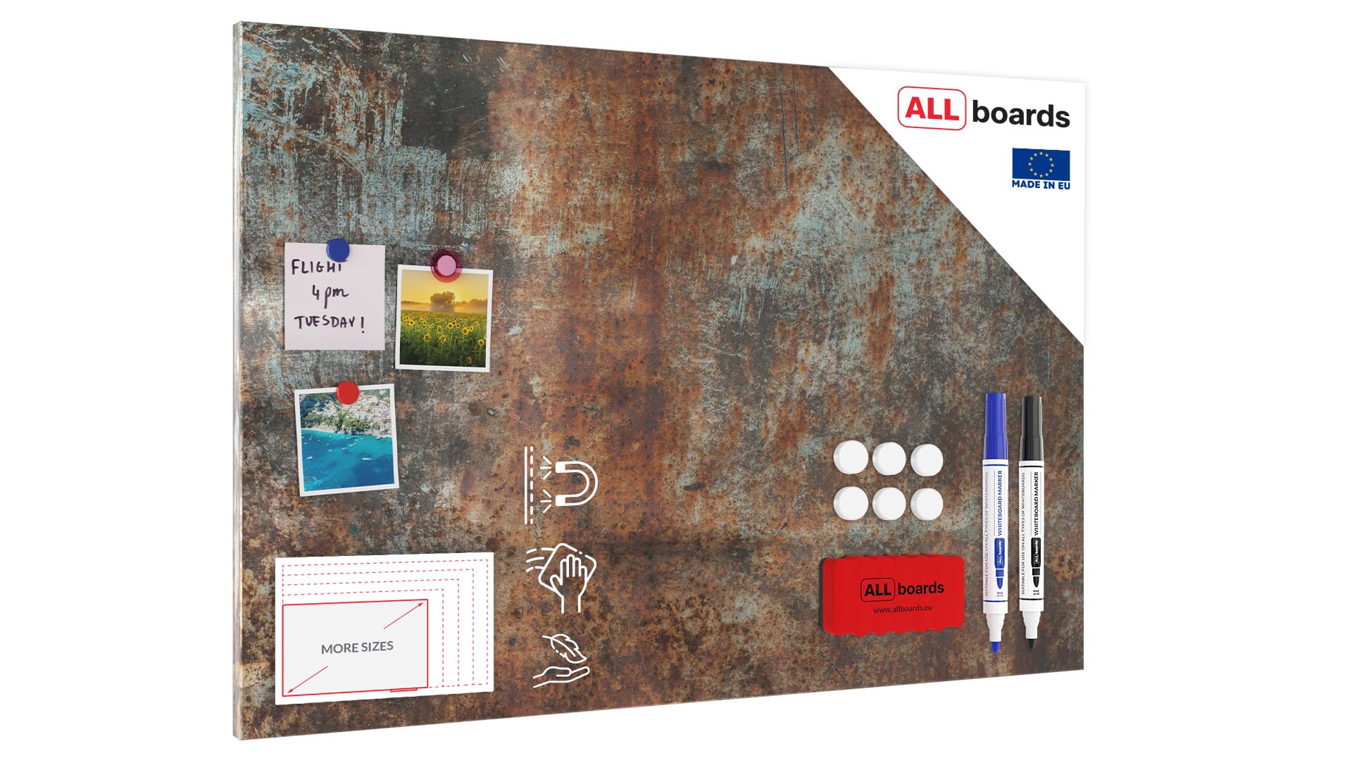 Magnetic Boards MetalBoard Rust Corrosion 90x60cm a Magnetic Metal Poster with an Imprint for All Types of Magnets, Wall Mounted Durable 3D Printed + a Set of Accessories Included โ image 1
