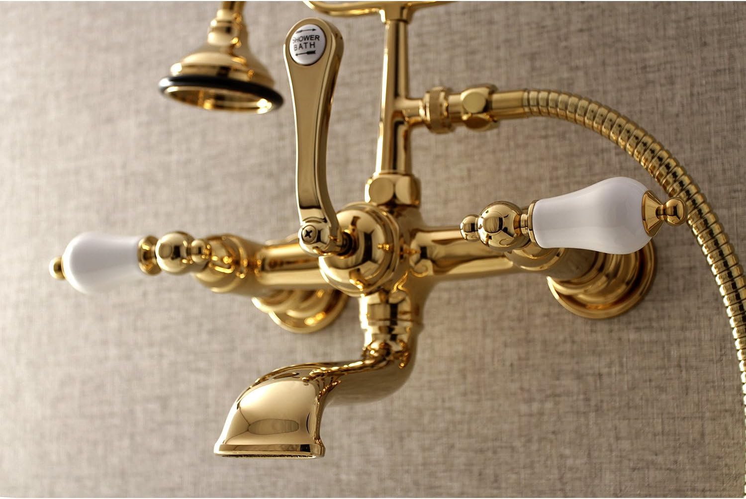 Polished Brass Wall Mount Clawfoot Tub Faucet with Hand Shower