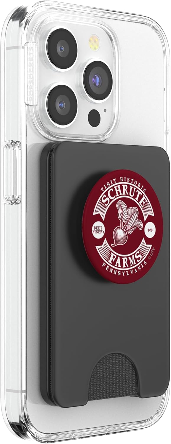 The Office Schrute Farms White PopSockets PopWallet for MagSafe