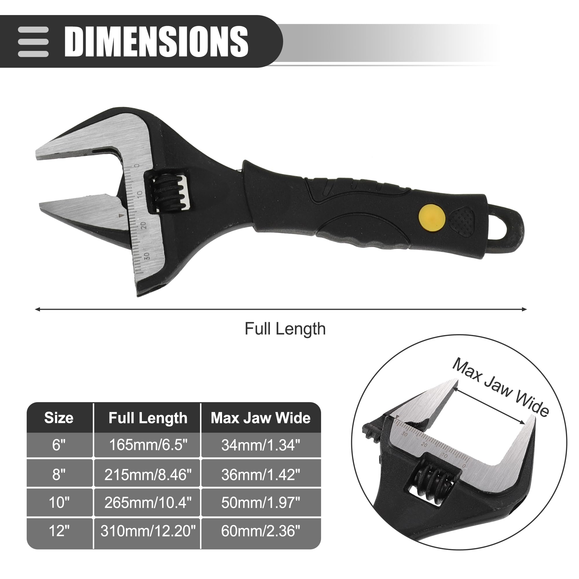 Motoforti Adjustable Spanner Wrench Tool Set, 6" 8" and 12" Size, Steel, Black, 6"8",12" - Image 4