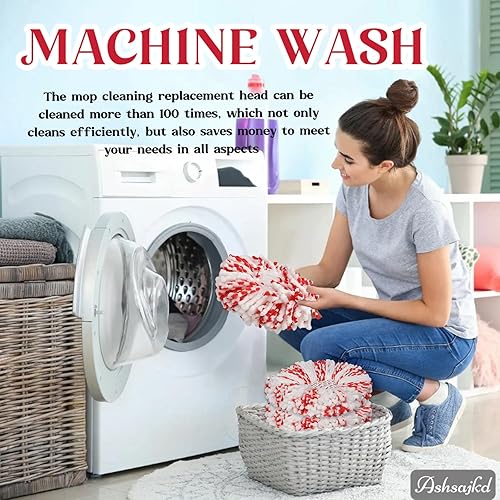 Miniatura 7 de Ashsajkd Paquete de 4 cabezales de repuesto para trapeador, 40% más potencia de limpieza, incluye mango de trapeador de 4 etapas, 1 base de