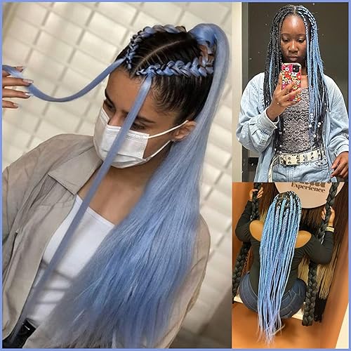 Miniatura 6 de Cabello trenzado de color azul bebé preestirado de 26 pulgadas, extensiones de cabello trenzado Kanekalon, 3 paquetes de trenzas de pelo de fibra