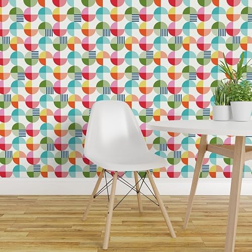 Miniatura 3 de Spoonflower Removable Wallpaper 6ft x 2ft - Check Bright Circles Geometric Gingham Stripes Summer Contemporary Custom Pre-Pasted Wallpaper