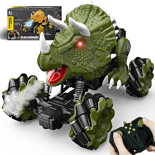 Monster Trucks para niños juguetes de dinosaurio a escala 115 coche a control remoto giratorio de 360 4WD para niños de 5 6 7 8 9 10 11 12 años como