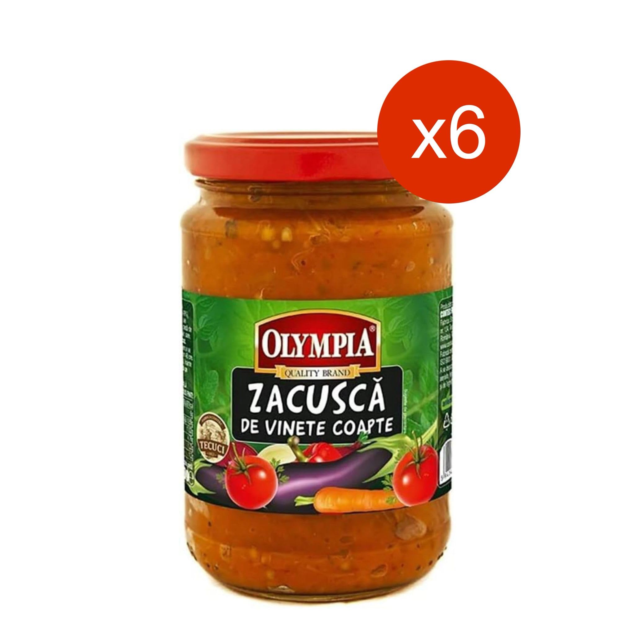 Olympia Zacusca de Vinete Coapte, Crema di Melanzane Arrostite, Aperitivo in Vetro, Specialità Vegetale Tradizionale Rumena, Set da 6 Barattoli da 300g