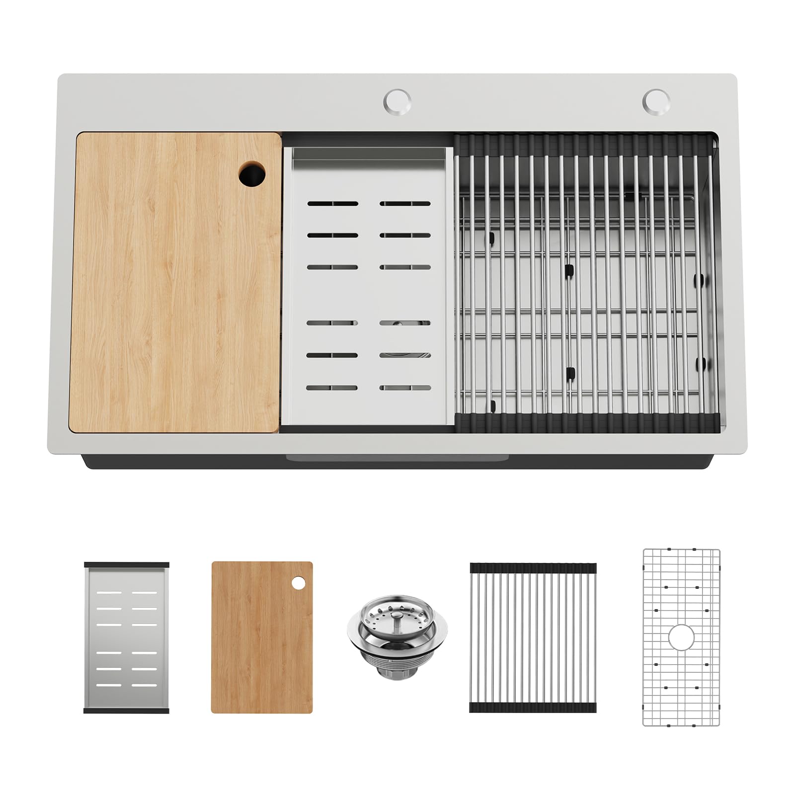 Kitchen Sink Workstation, 33x19 In Stainless Steel Drop In Modern Large Single Bowl Workstation Sink Gift Combo-SS Grid,Drying Rack,SS Colander,Cutting Board,Drain Assembly For Various Kitchen Style