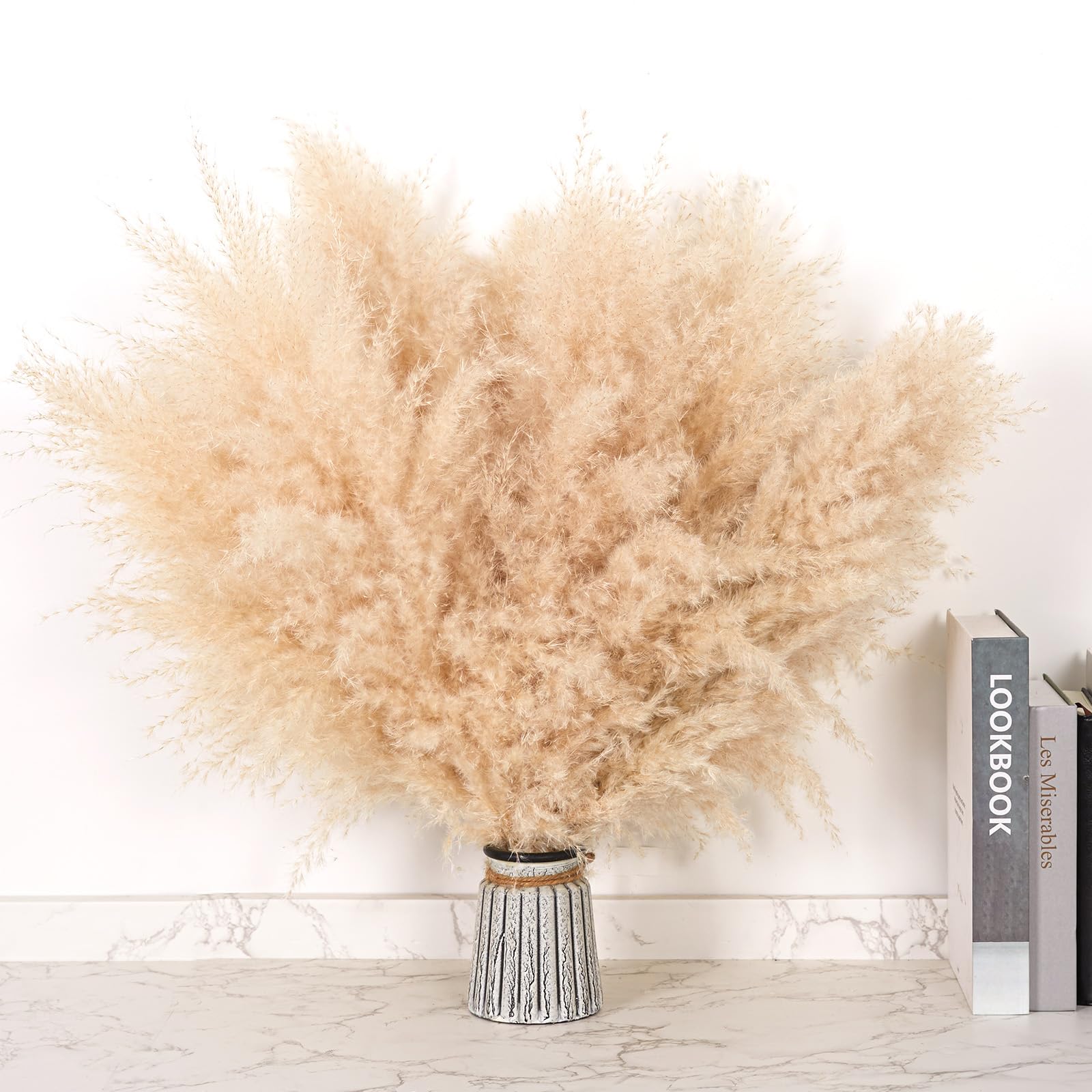12 PCS 17inch Pampas Grass Decor-Natural Pompas Grass Floral-Short Fluffy Pampas Grass Bulk Flower for Small Boho vases,Boho Table Decor,Boho Bathroom