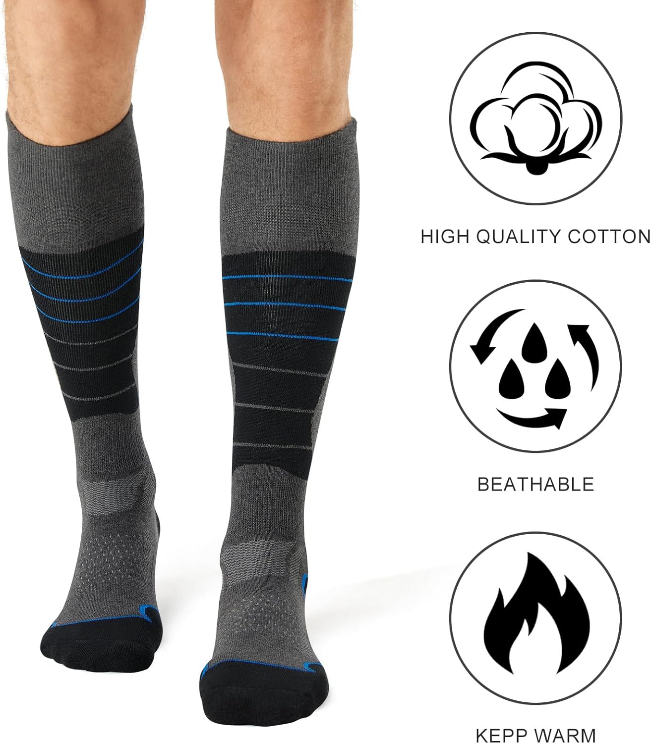 CS CELERSPORT 2/3/4 Pack Ski Socks for Men and Women Skiing, Snowboarding, Winter Performance Socks