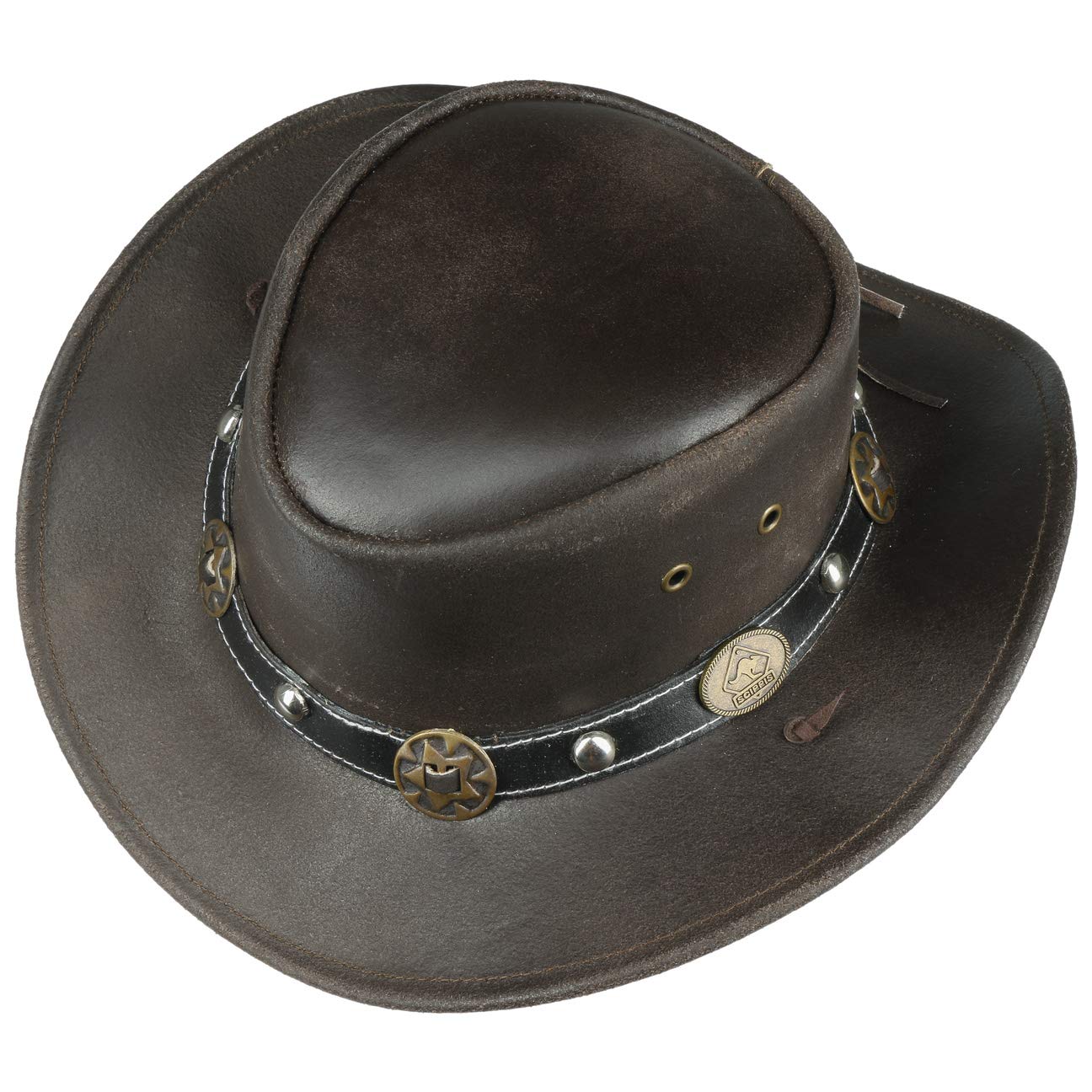 SCIPPIS Sombrero de Piel Concho Mujer/Hombre - Australiano Vaquero Rodeo con Tira para el mentón, Banda Verano/Invierno Primavera Verano Otoño Invierno