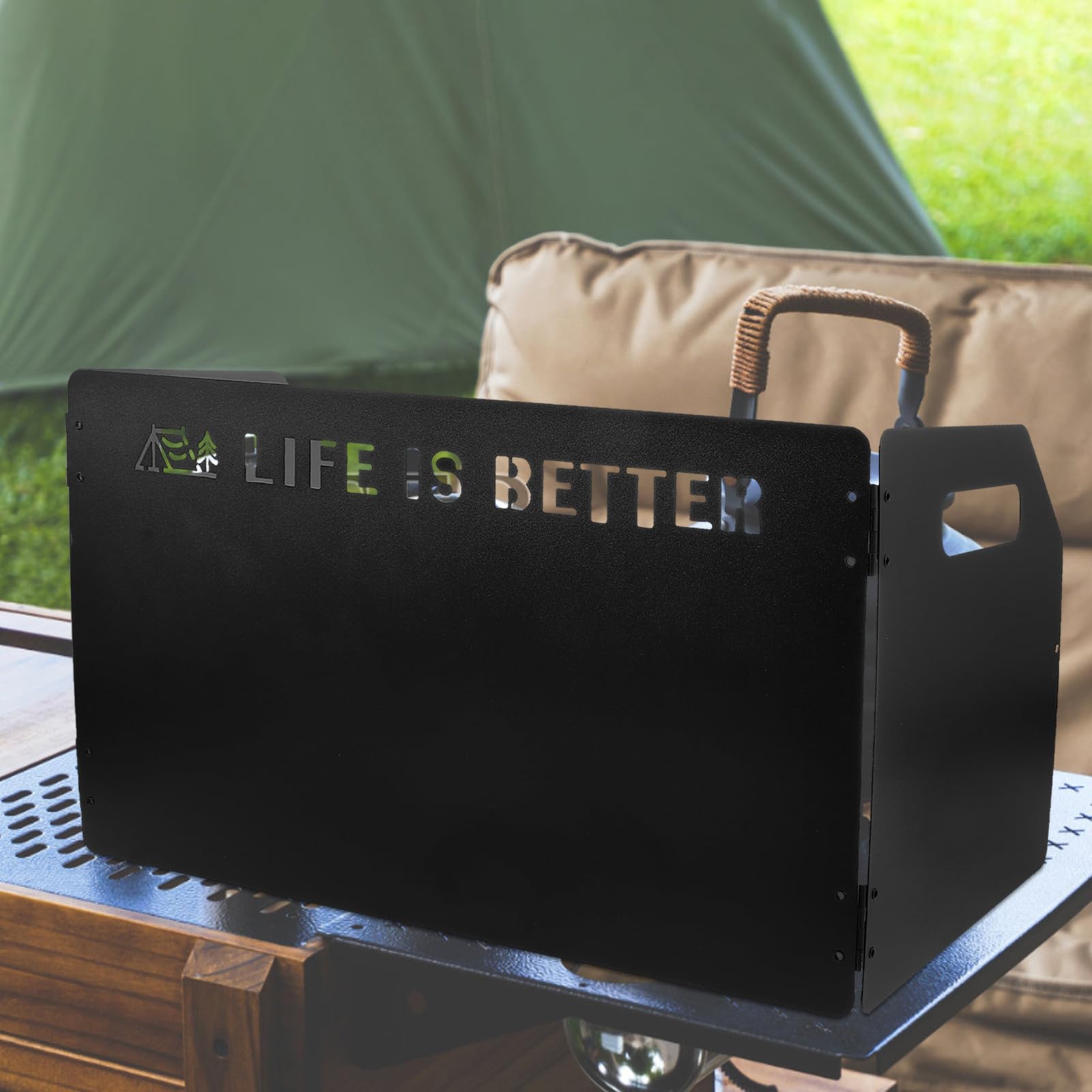 Parabrisas para Quemador Gas Camping Portátil de Hierro Instalación Rápida Picnic y Camping al Aire Libre