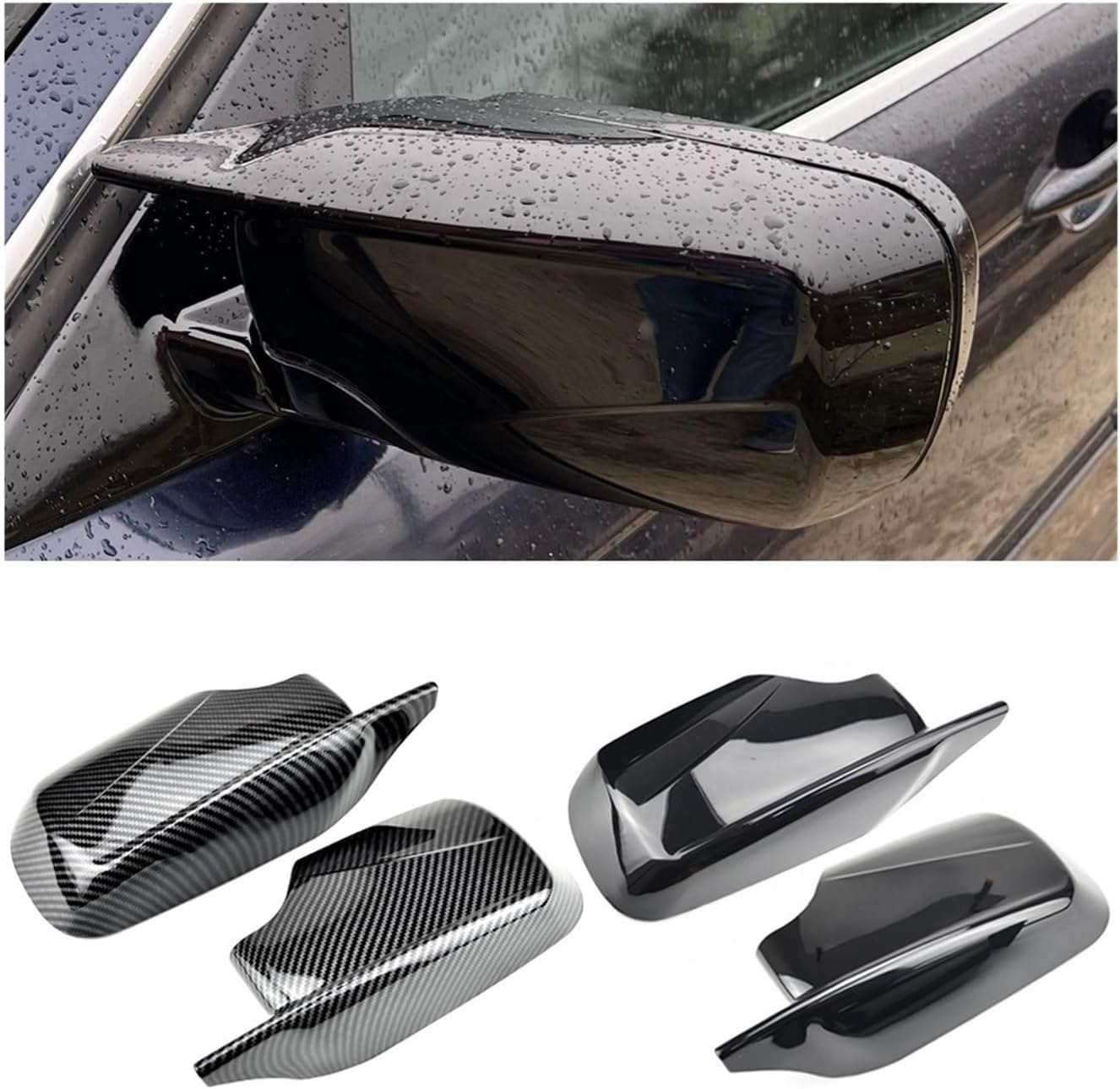 2021 M4 Sport Sytle Car Side Rear View Mirror Cover Cap Shell Replacement Carbon Fiber Look Compatible For BMW E46 E39 1998-2005 4 Doors (Color : Glossy Black 2)