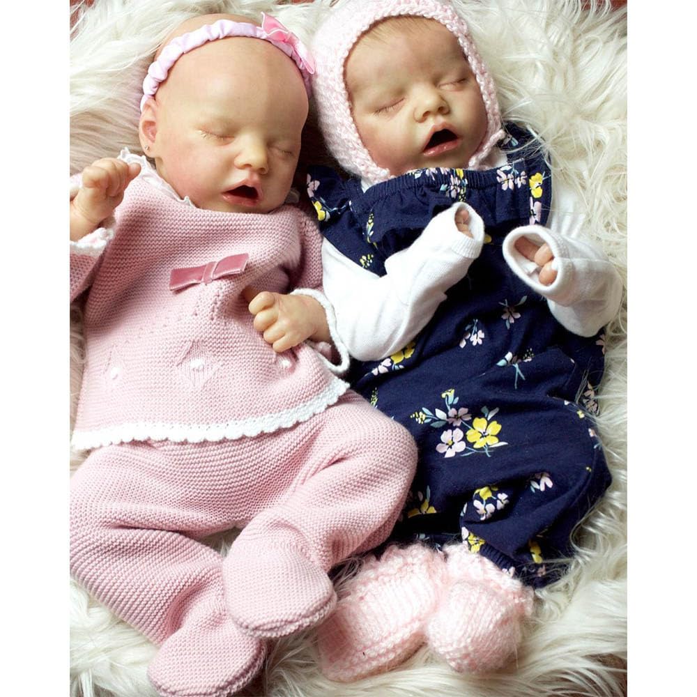 RXDOLL Reborn Baby Dolls silikonowe winylowe bliźniaczki dla dziewczynki, 45 cm, w pełni silikonowe, realistyczne, śpiące niemowlęta, realistyczne noworodki, bliźniaki, lalki, zabawka dla dzieci