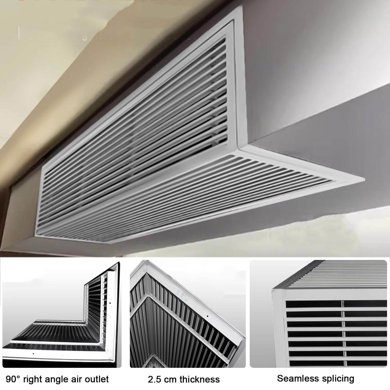 Aluminium-Lüftungsgitter Lüftungsgitter Mit Lamellen In L-Form Klima-Lüftungspanel Zur Reduzierung Innentemperatur Für Badezimmer Und Schlafzimmer(60X35X35CM)