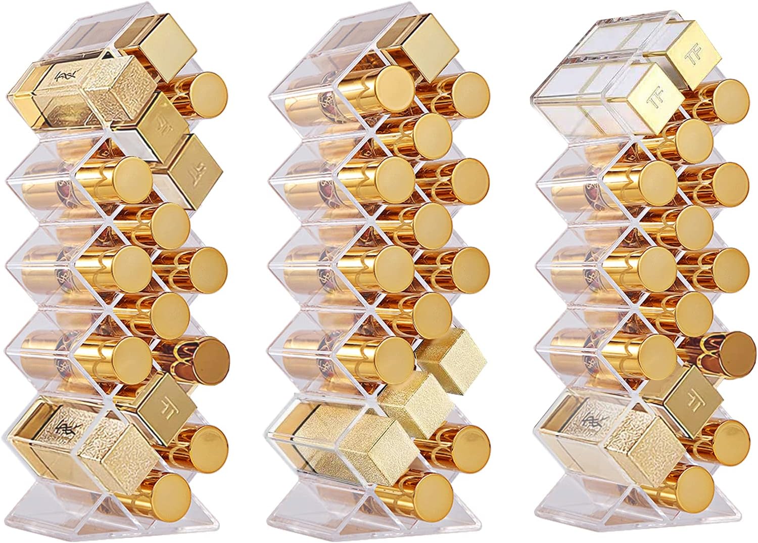 3 Pack Fish Shape Lipstick Holder Organizer Tower, 48 Spaces Acrylic Lipsticks Organizers Display Stand, Clear Lip Gloss Storage Box