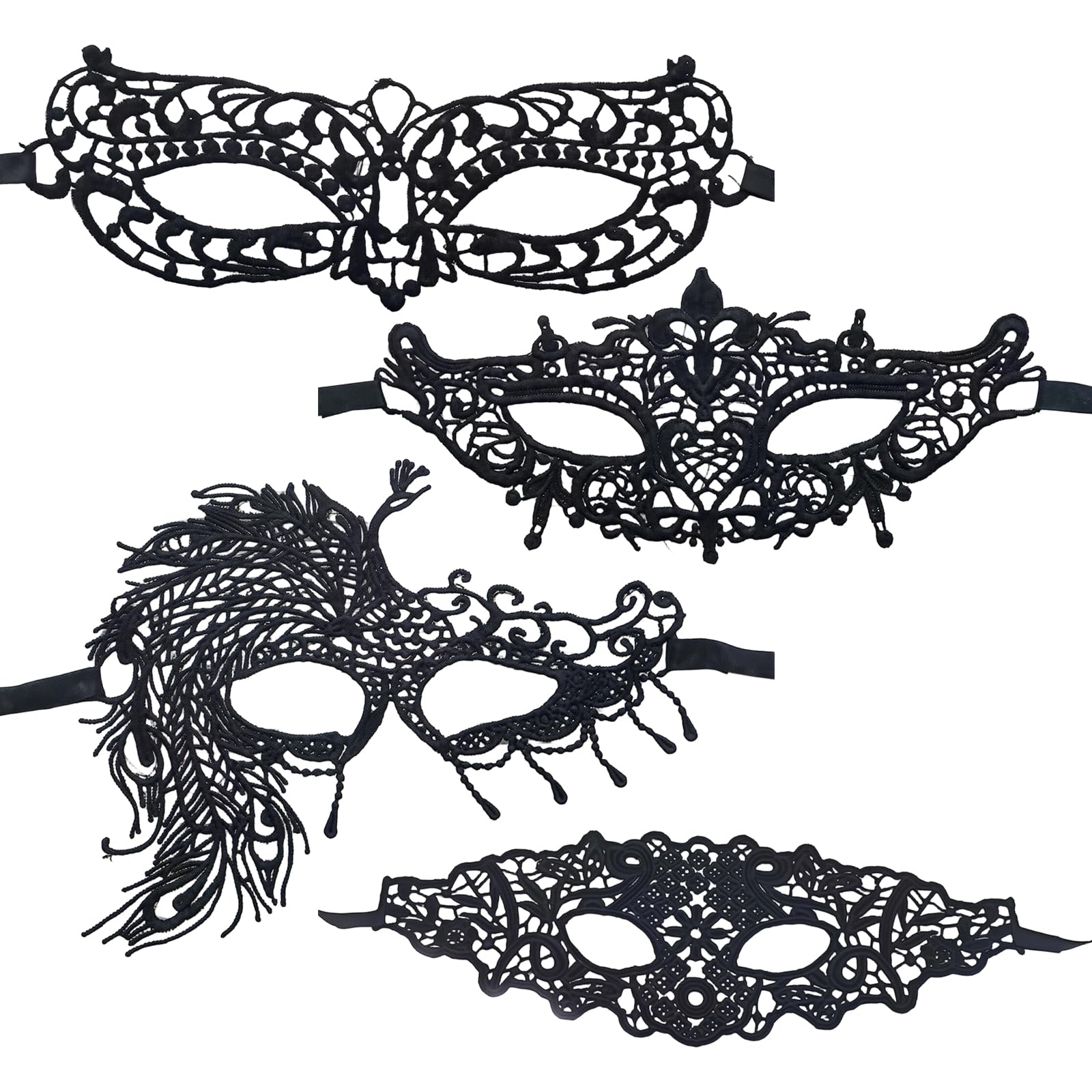 Sexy Lace Mask Fancy Dress Masks & Eyewear for Adult Masquerade Party, 4Pcs