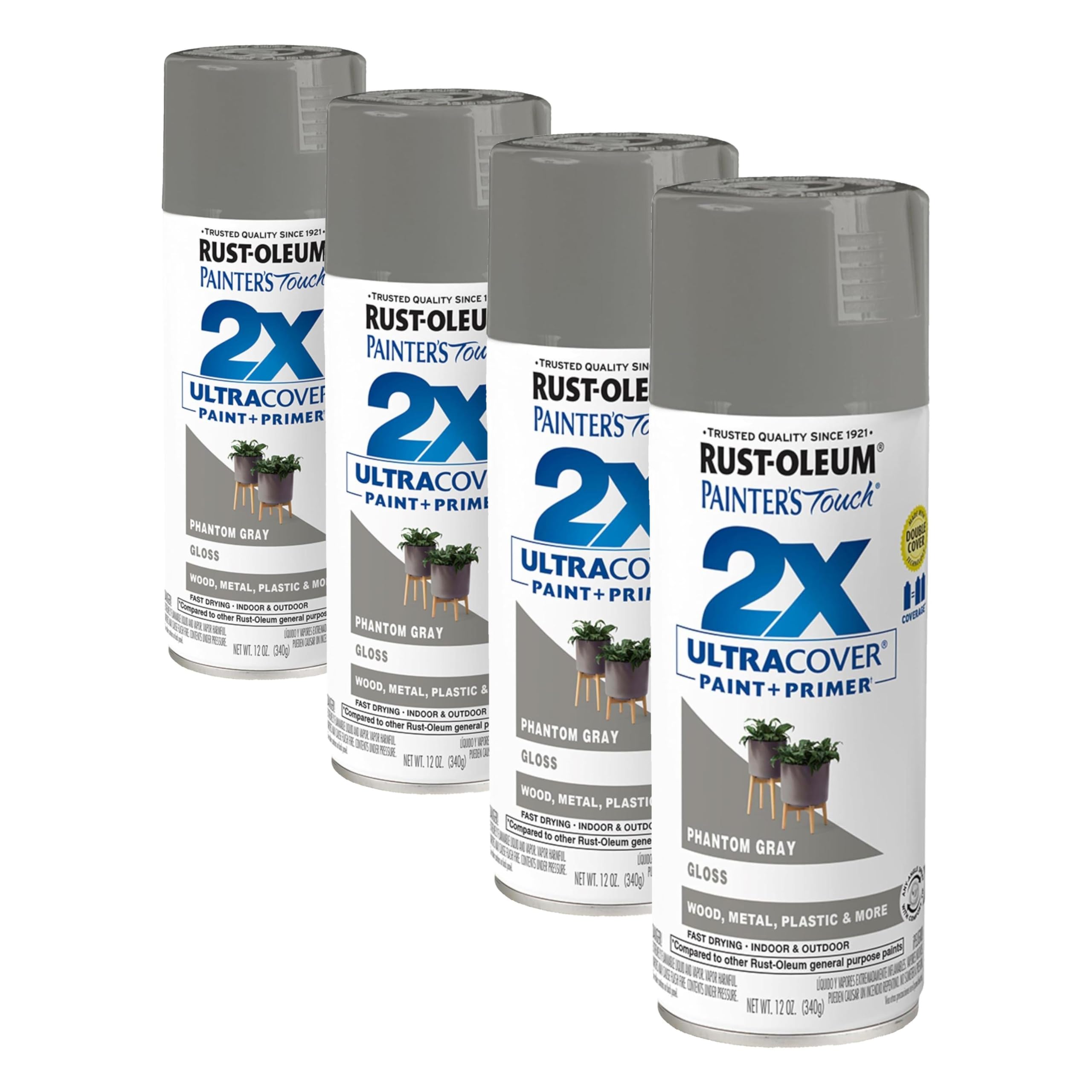 Rust-Oleum 372273- Painter's Touch 2X Ultra Cover Spray Paint, 12 oz, Phantom Gray (Pack of 4)