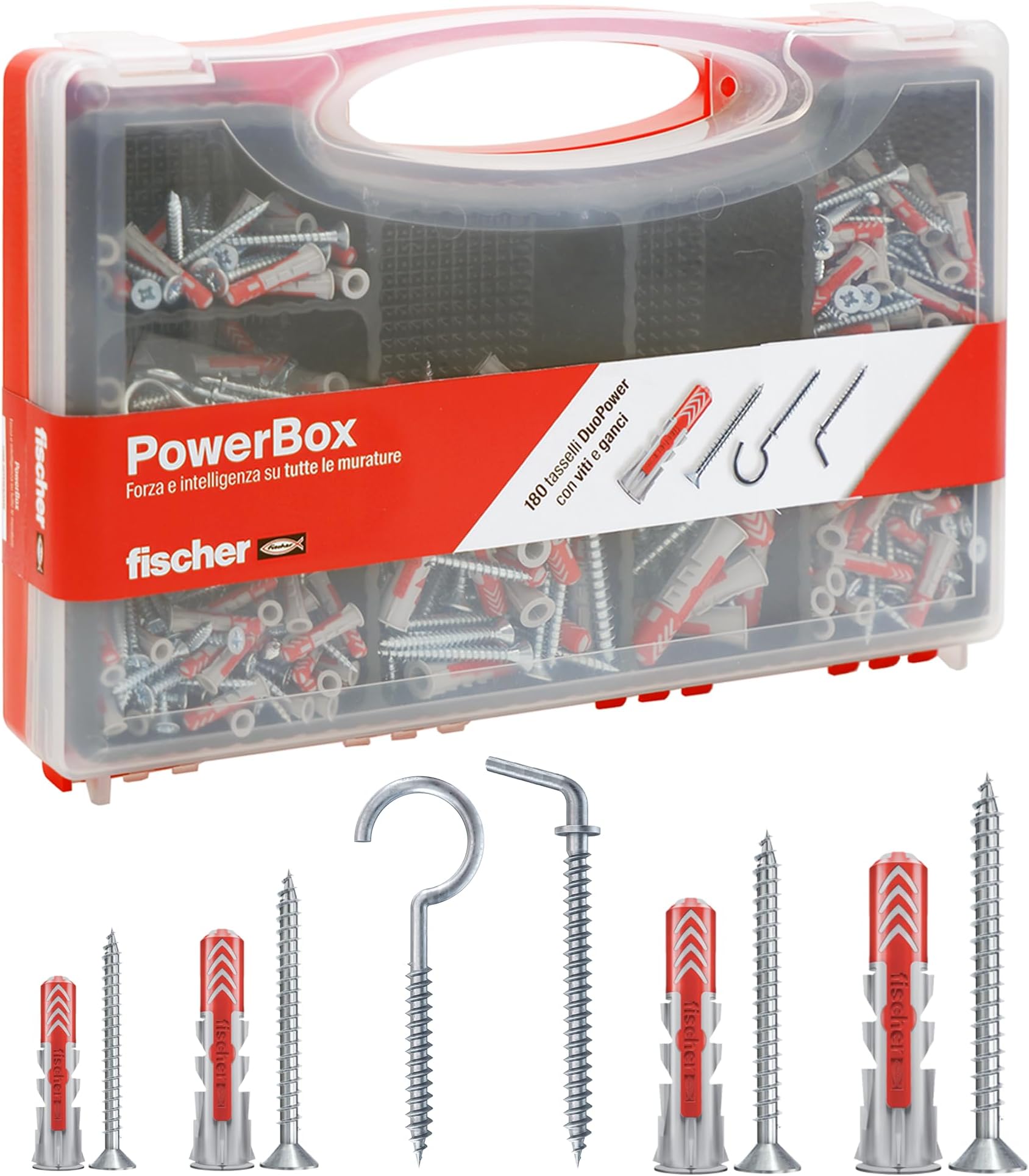 Fischer PowerBox 564282 Lot de 180 chevilles DuoPower avec vis et