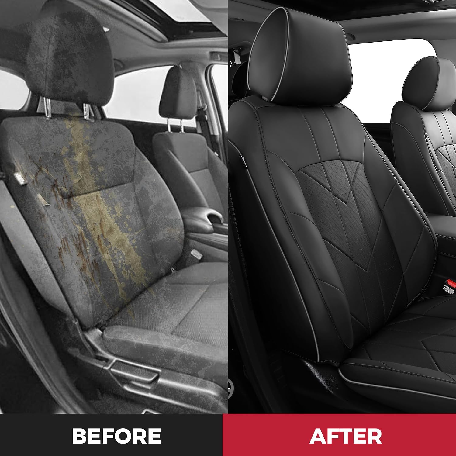 FREESOO HRV Seat Covers for Honda HRV LX 2016-2022 & HRV EXL、EX 2016-2018,Faux Leather Car Seat Cover Full Set Waterproof - Black