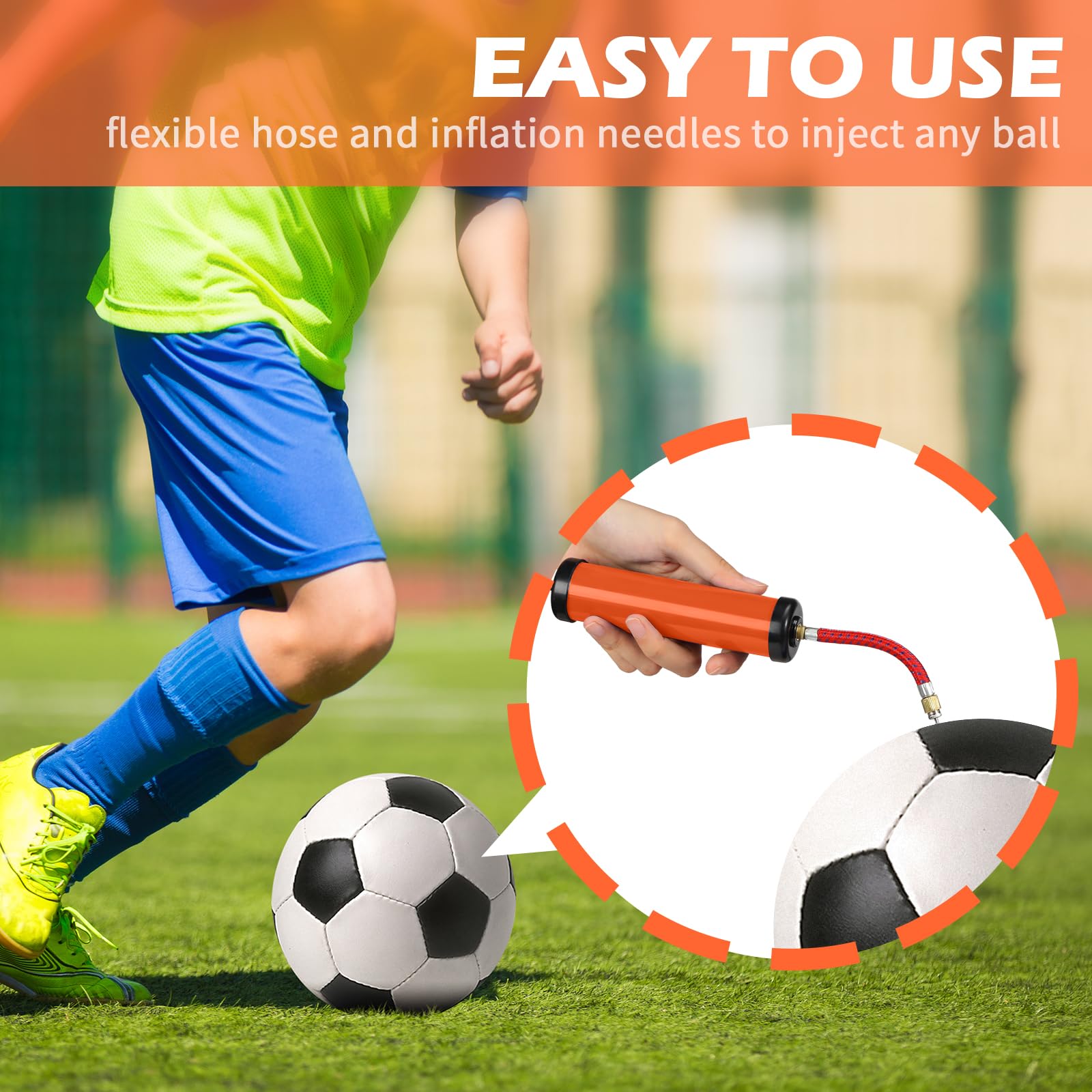 Chumia Ballpumpen, Luftpumpe, Großpackung für Bälle mit Nadel, Düse, Verlängerungsschlauch, Sportball, Werkzeug für Fußball, Basketball, Fußball, Volleyball, Orange, Grün, 8 Sets