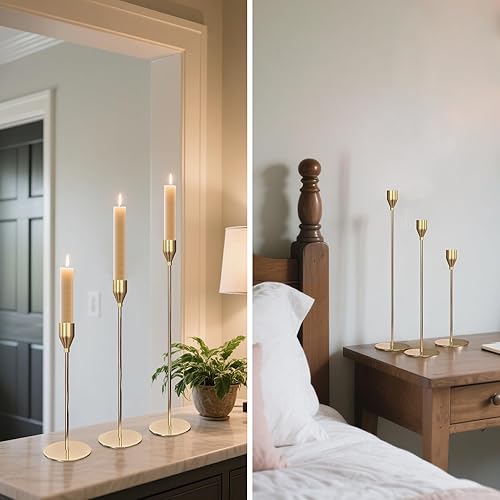 Miniatura 5 de Portavelas cónicos, juego de 6 portavelas para centros de mesa, bodas, fiestas, aniversarios y decoración del hogar, elegantes portavelas (dorado)