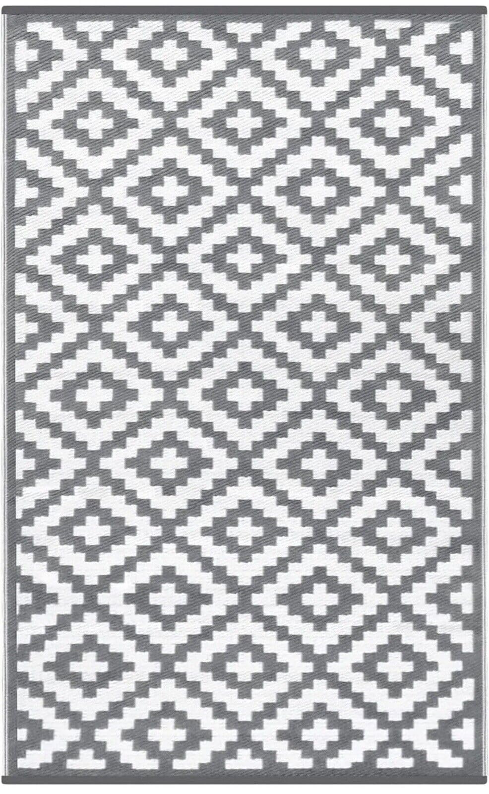 BONAFIDE Grey and White Outdoor Rug for Garden, Lightweight Reversible Portable Area Rug, Easy Cleaning for Summer Picnic Deck (Grey, 120x180cm)
