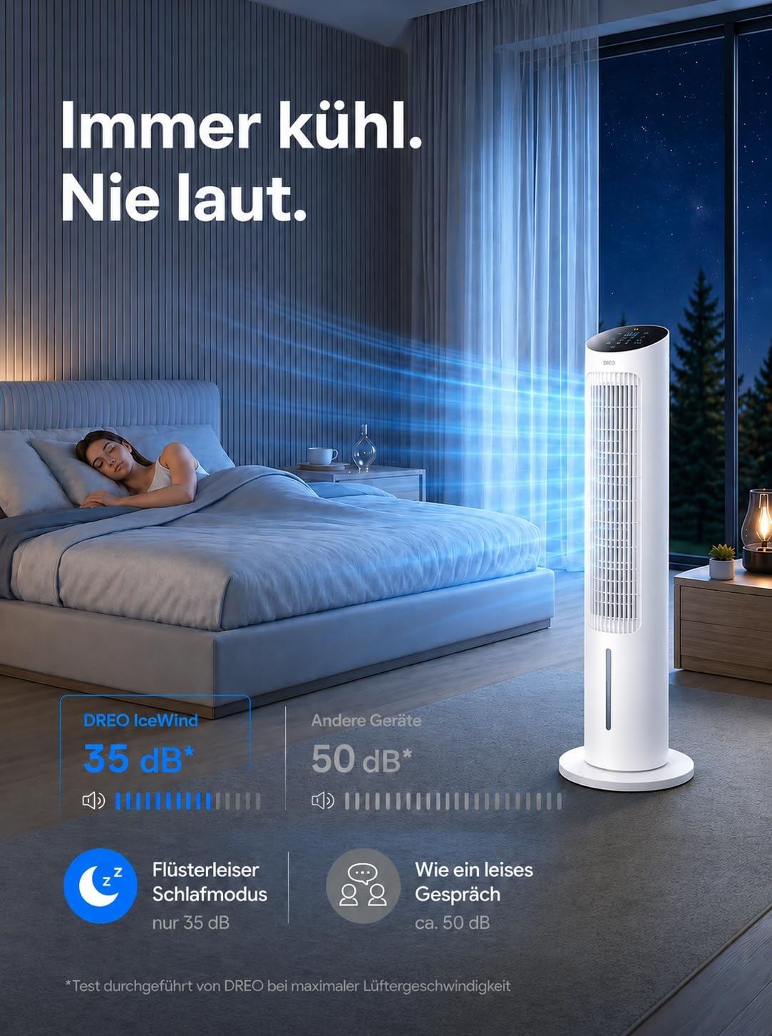 DREO Turmventilator mit Kühlung leise, Ventilator mit Wasserkühlung, 102 cm Luftkühler, Verdunstungskühler mit 80° Schwenkfunktion, 3 Modi, 4 Geschwindigkeiten, Fernbedienung, Weiß
