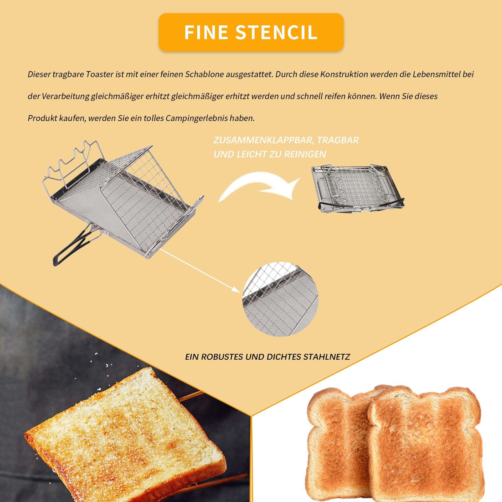Grille-Pain Camping Acier Inoxydable - Pliable Pour Réchaud Gaz Ou Feu Bois - Idéal Rando, Pique-Nique
