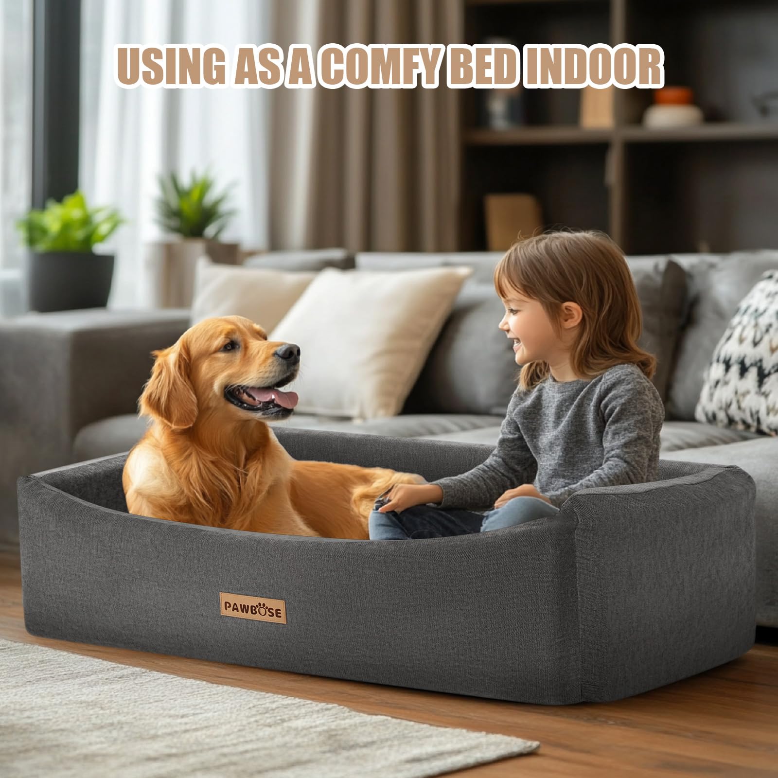 Asiento de Coche para Perros Grandes de hasta 45kg, Cama de Coche para Perros Gris con cinturón de Seguridad, Asiento de Coche Elevador Lavable para Perros