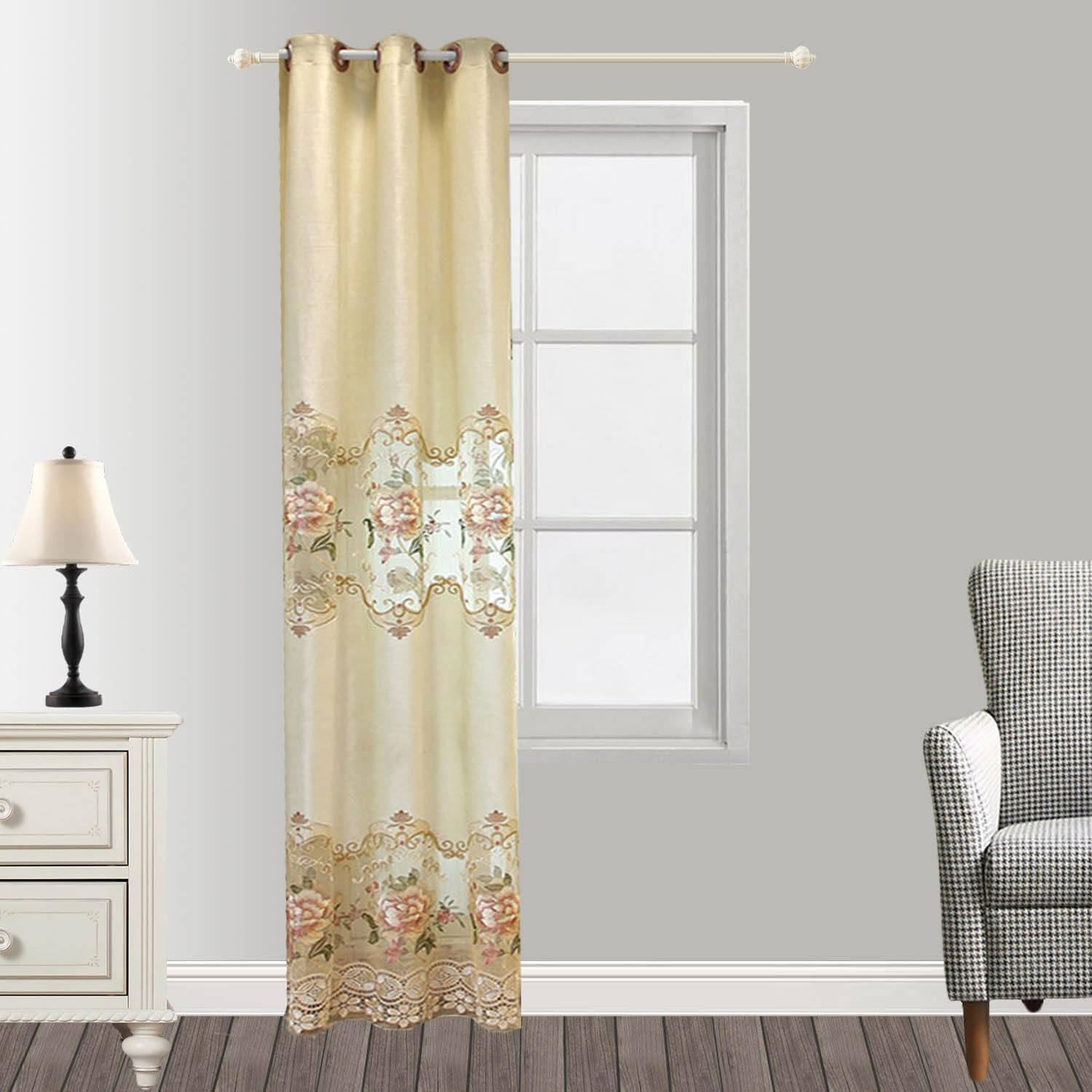 Grommet Top European and American Luxury Embroidered Semi Blackout Window Treatments Living Room Decortaion Curtain Draperies Ring Process 1 Panel 39Wx96L inch