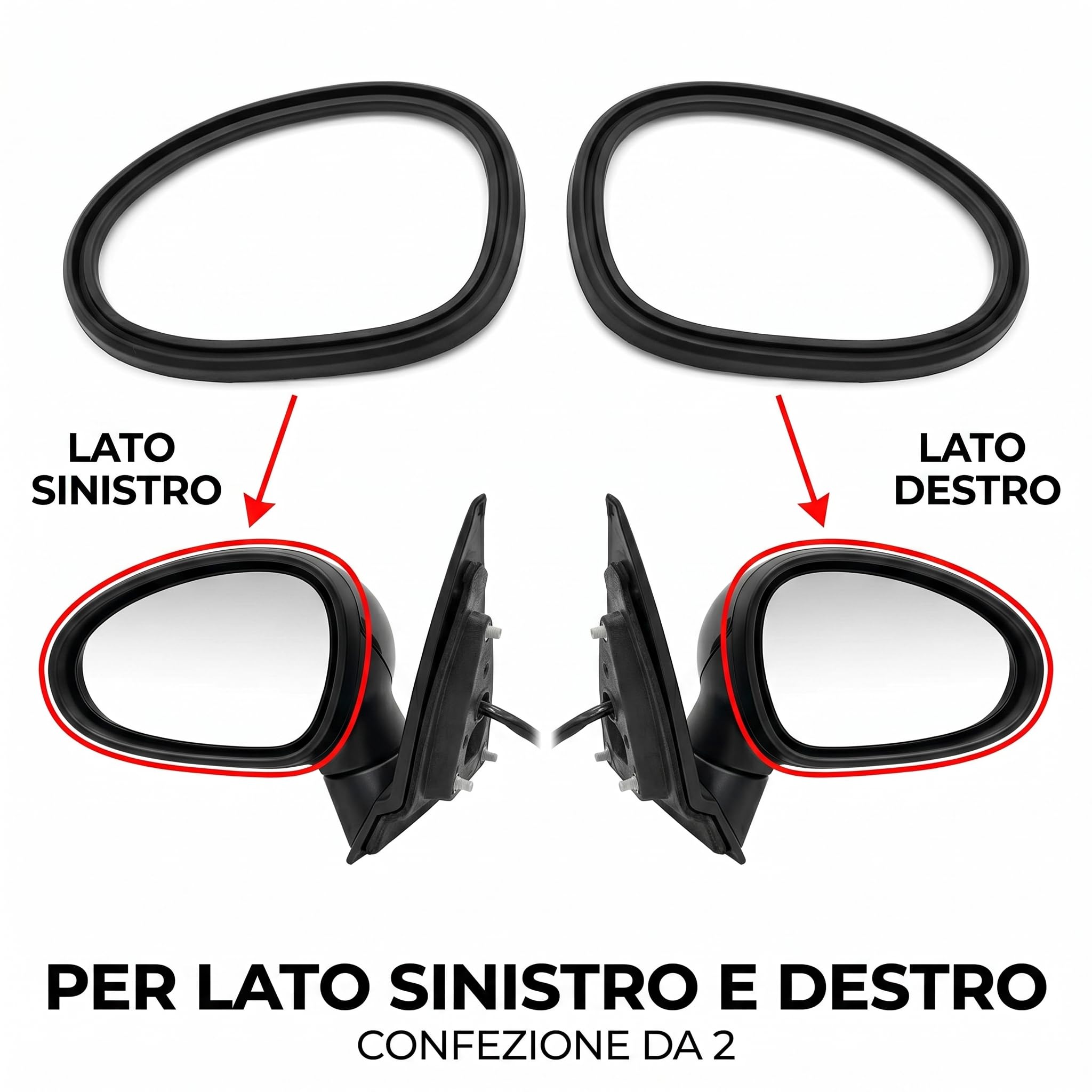 Guarnizione in gomma per alloggiamento specchietto retrovisore esterno per Mini Cooper R55 R56 R57 R58 R59 2007-2015, sostituisce 51167261775 51162755639, nero, confezione da 2