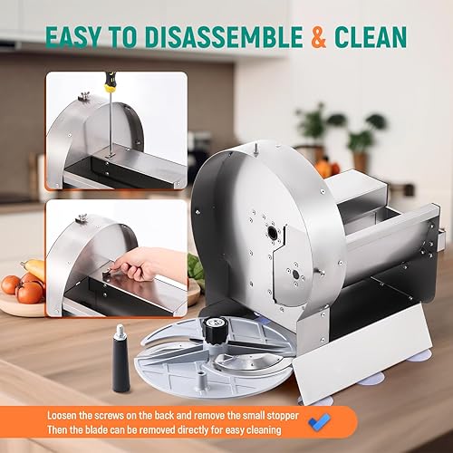 Miniatura 5 de Newhai Rebanadora eléctrica de verduras, cortador de frutas comercial de 0-0.5 pulgadas de grosor ajustable, acero inoxidable con modo Maual y