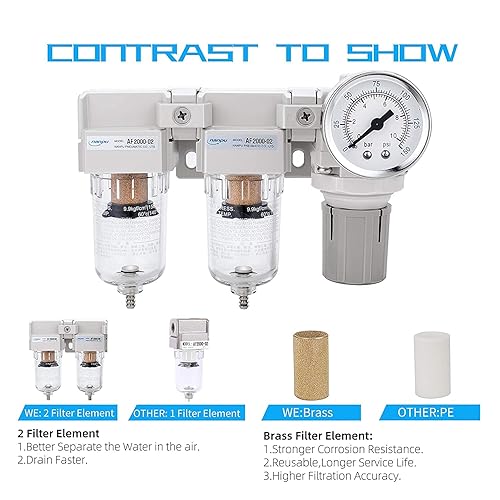 Miniatura 36 de NANPU Sistema de secado de aire NPT de 1/2" - Filtros de aire dobles, combo de regulador de presión de aire - Drenaje semiautomático, cuenco