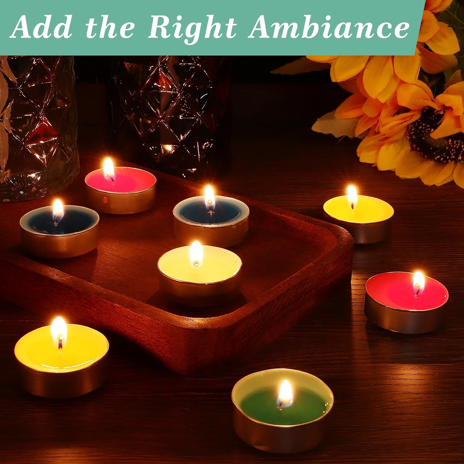 100Pcs Tealight Candles,Unscented Colored Tealight Candles,4 Hour Burn Time,Assorted Colors Tea Lights,Smokeless Tealights for Wedding, Home, Romantic Dinner, Anniversaries (5 Colors)